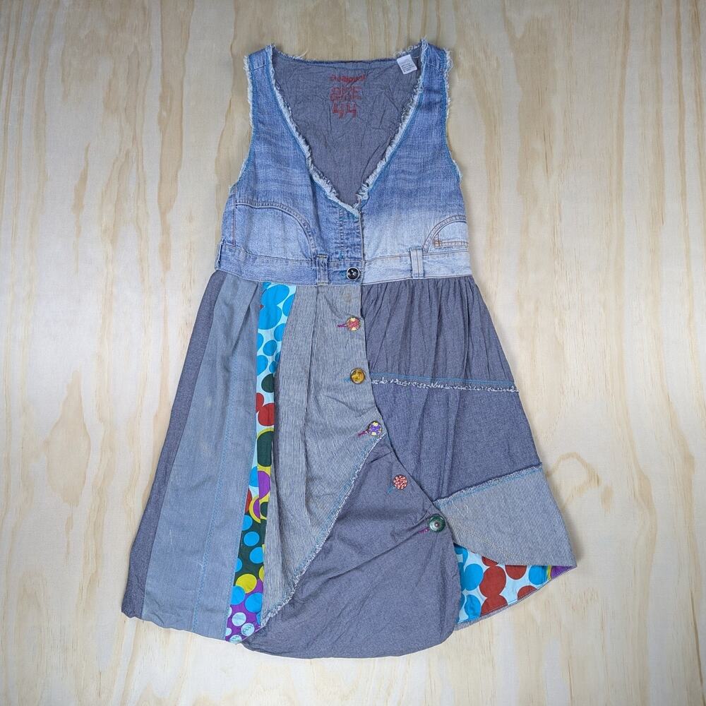 Desigual Women's Large 44 Denim Patchwork Dress Sleeveless Boho Cotton Artsy